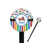 Transportation & Stripes 7" Round Plastic Stir Sticks - Black - Double Sided (Personalized)