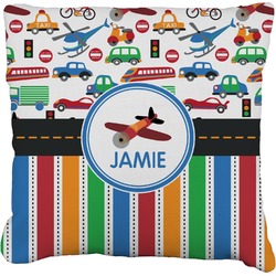 Transportation & Stripes Faux-Linen Throw Pillow (Personalized)