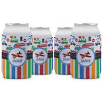 Transportation & Stripes Can Cooler (12 oz) - Set of 4 w/ Name or Text