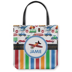 Transportation & Stripes Canvas Tote Bag - Medium - 16"x16" (Personalized)