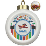 Transportation & Stripes Ceramic Ball Ornaments - Poinsettia Garland (Personalized)