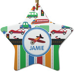 Transportation & Stripes Star Ceramic Ornament w/ Name or Text