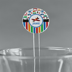 Transportation & Stripes 7" Round Plastic Stir Sticks - Clear (Personalized)