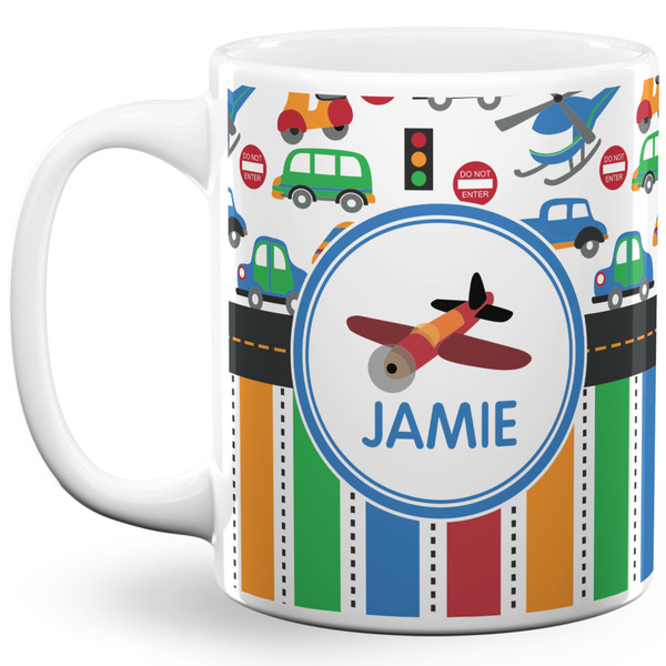 Custom Transportation & Stripes 11 Oz Coffee Mug - White (Personalized)