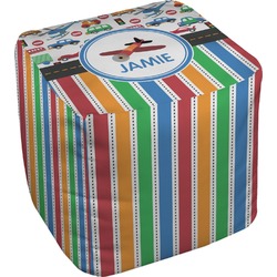Transportation & Stripes Cube Pouf Ottoman - 18" (Personalized)