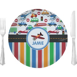 Transportation & Stripes Glass Lunch / Dinner Plate 10" (Personalized)