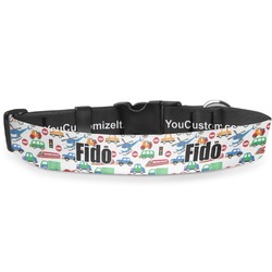 Transportation & Stripes Deluxe Dog Collar - Medium (11.5" to 17.5") (Personalized)