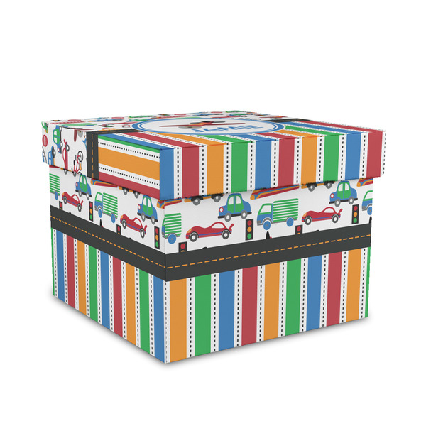 Custom Transportation & Stripes Gift Box with Lid - Canvas Wrapped - Medium (Personalized)