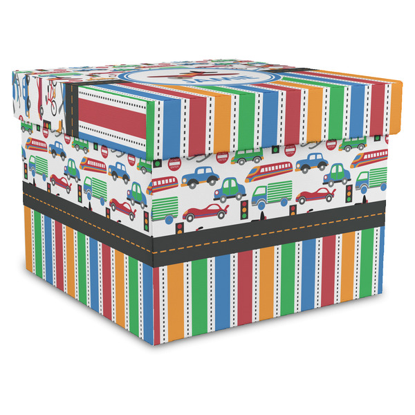 Custom Transportation & Stripes Gift Box with Lid - Canvas Wrapped - X-Large (Personalized)