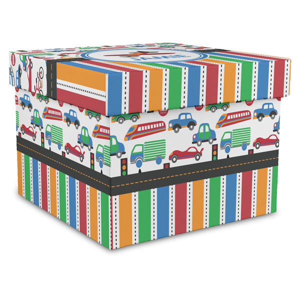 Custom Transportation & Stripes Gift Box with Lid - Canvas Wrapped - XX-Large (Personalized)