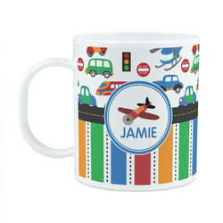 Transportation & Stripes Plastic Kids Mug (Personalized)