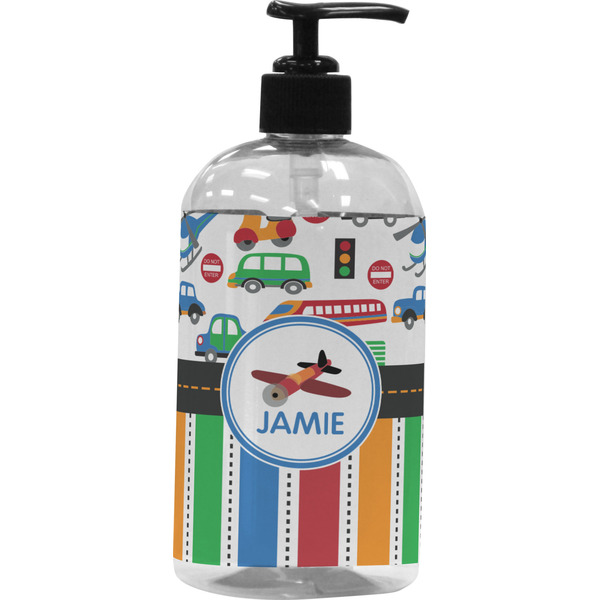 Custom Transportation & Stripes Plastic Soap / Lotion Dispenser (16 oz - Large - Black) (Personalized)
