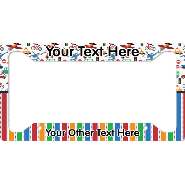 Custom Transportation & Stripes License Plate Frame - Style A (Personalized)