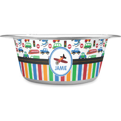 Transportation & Stripes Stainless Steel Dog Bowl (Personalized)