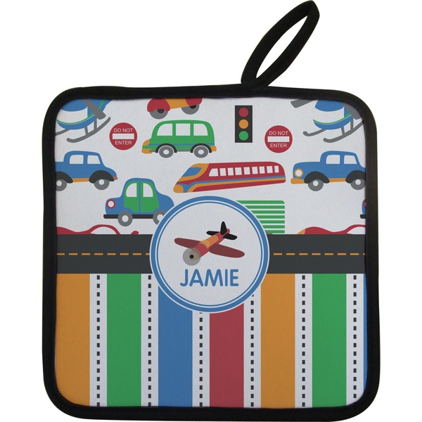 Custom Transportation & Stripes Pot Holder w/ Name or Text