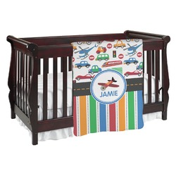 Transportation & Stripes Baby Blanket (Single Sided) (Personalized)