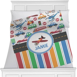 Transportation & Stripes Minky Blanket - Toddler / Throw - 60"x50" - Double Sided (Personalized)