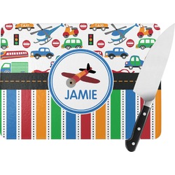 Transportation & Stripes Rectangular Glass Cutting Board - Large - 15.25"x11.25" w/ Name or Text