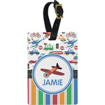 Transportation & Stripes Plastic Luggage Tag - Rectangular w/ Name or Text