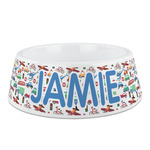 Transportation & Stripes Plastic Dog Bowl - Medium (Personalized)