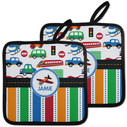 Transportation & Stripes Pot Holders - Set of 2 w/ Name or Text