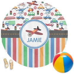 Transportation & Stripes Round Beach Towel (Personalized)