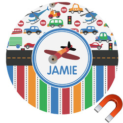 Transportation & Stripes Round Car Magnet - 10" (Personalized)