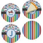 Transportation & Stripes Set of 4 Glass Appetizer / Dessert Plate 8" (Personalized)