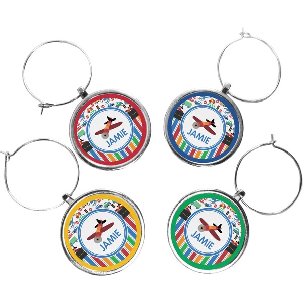 Custom Transportation & Stripes Wine Charms (Set of 4) (Personalized)