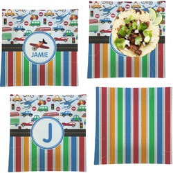 Transportation & Stripes Set of 4 Glass Square Lunch / Dinner Plate 9.5" (Personalized)