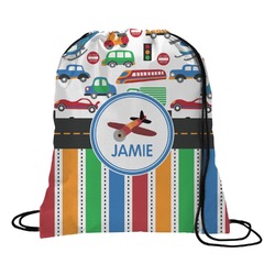 Transportation & Stripes Drawstring Backpack - Medium (Personalized)