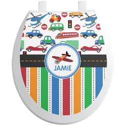 Transportation & Stripes Toilet Seat Decal - Round (Personalized)