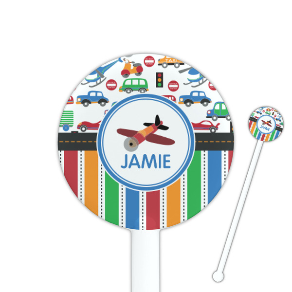 Custom Transportation & Stripes 5.5" Round Plastic Stir Sticks - White - Double Sided (Personalized)