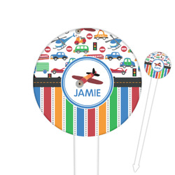 Transportation & Stripes Round Plastic Food Picks (Personalized)