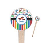 Transportation & Stripes 4" Round Wooden Food Picks - Double Sided (Personalized)