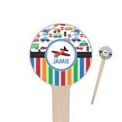 Transportation & Stripes 4" Round Wooden Food Picks - Double Sided (Personalized)