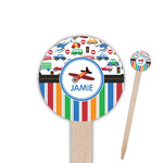 Transportation & Stripes 6" Round Wooden Food Picks - Single Sided (Personalized)