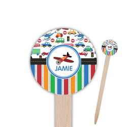 Transportation & Stripes 6" Round Wooden Food Picks - Double Sided (Personalized)
