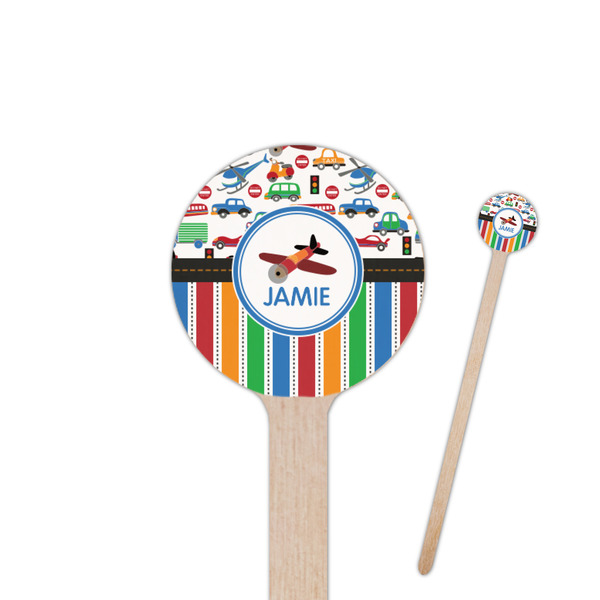 Custom Transportation & Stripes 7.5" Round Wooden Stir Sticks - Double Sided (Personalized)