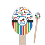 Transportation & Stripes Oval Wooden Food Picks - Single Sided (Personalized)