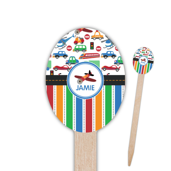 Custom Transportation & Stripes Oval Wooden Food Picks - Double Sided (Personalized)