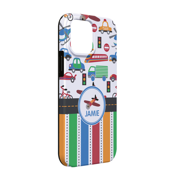 Custom Transportation & Stripes iPhone Case - Rubber Lined - iPhone 13 (Personalized)