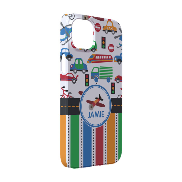 Custom Transportation & Stripes iPhone Case - Plastic - iPhone 14 (Personalized)