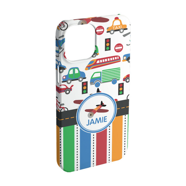 Custom Transportation & Stripes iPhone Case - Plastic - iPhone 15 (Personalized)