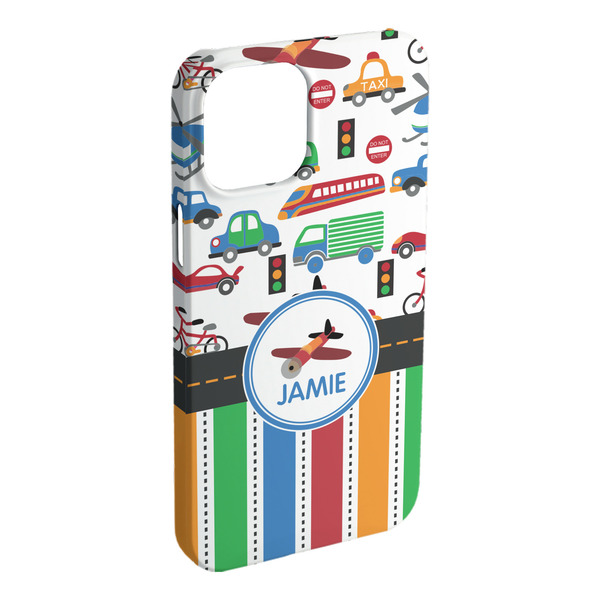 Custom Transportation & Stripes iPhone Case - Plastic - iPhone 15 Plus (Personalized)