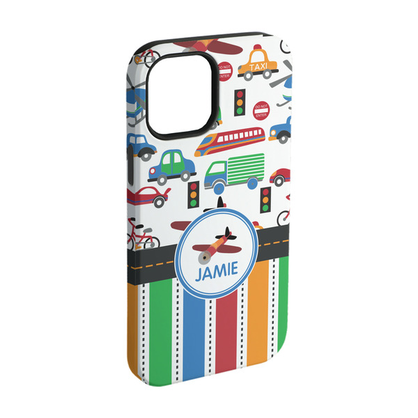 Custom Transportation & Stripes iPhone Case - Rubber Lined - iPhone 15 Pro (Personalized)