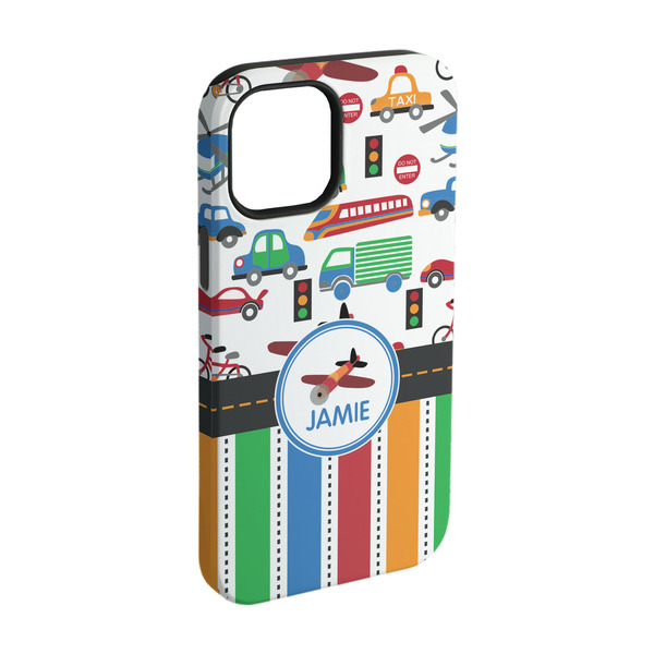 Custom Transportation & Stripes iPhone Case - Rubber Lined - iPhone 15 (Personalized)