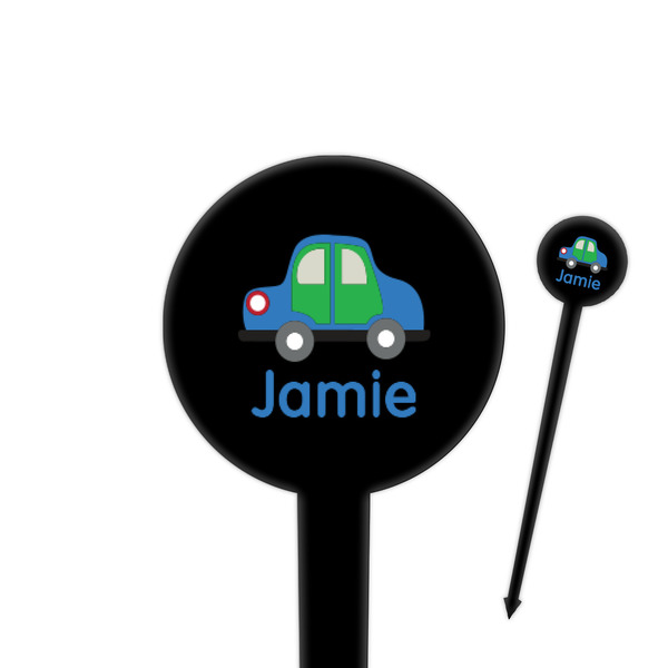 Custom Transportation 4" Round Plastic Food Picks - Black - Double Sided (Personalized)