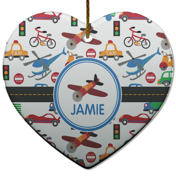 Custom Transportation Heart Ceramic Ornament w/ Name or Text