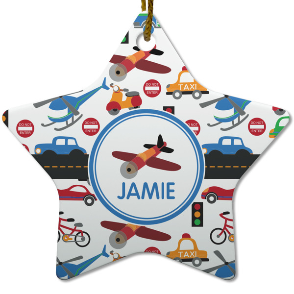 Custom Transportation Star Ceramic Ornament w/ Name or Text